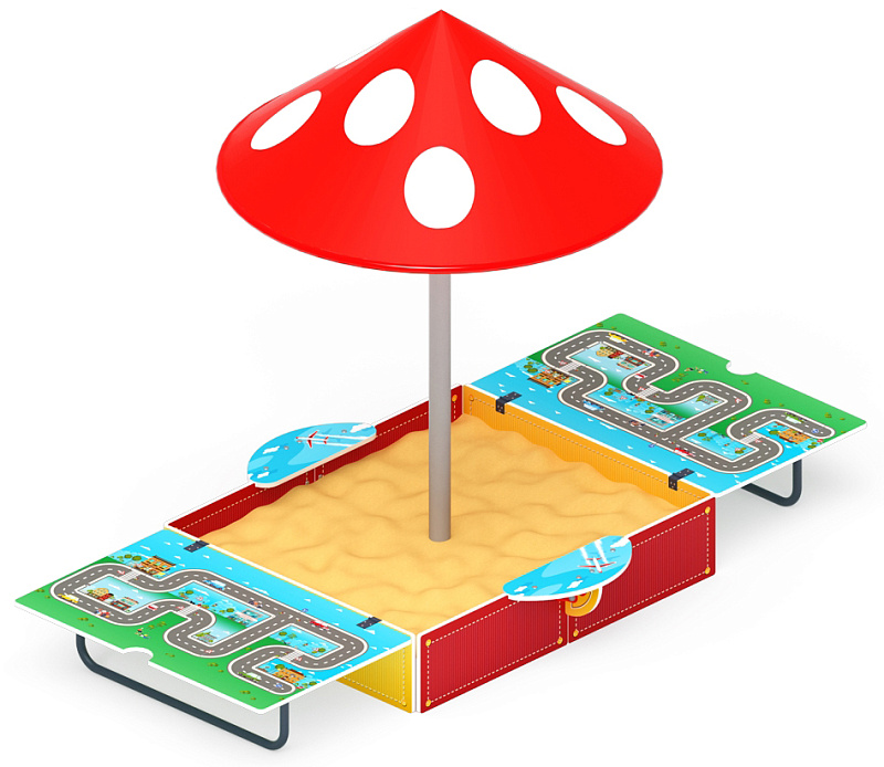 Песочница с крышкой средняя и навесом Грибок (Игра) - ИО 5.01.10-06