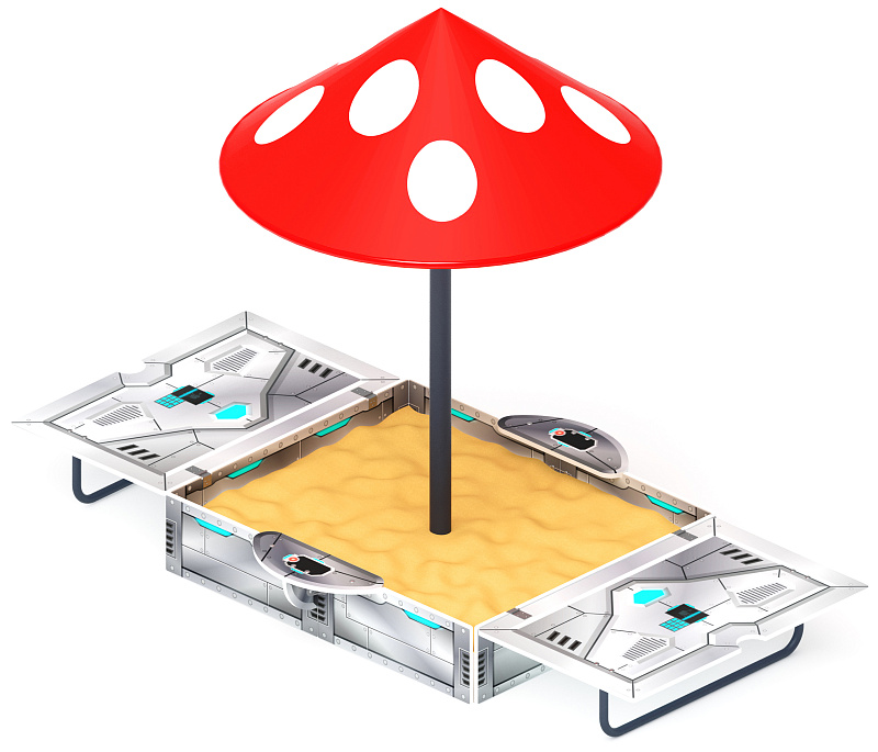 Песочница с крышкой средняя и навесом Грибок (Техно) - ИО 5.01.10-09