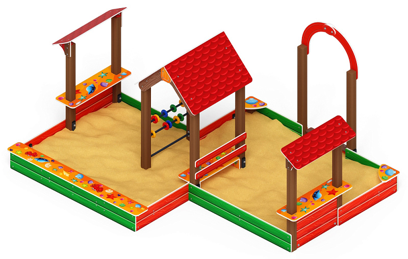 Песочный дворик двойной большой с навесом Домик (Ракушки) - ИО 6.01.03-01