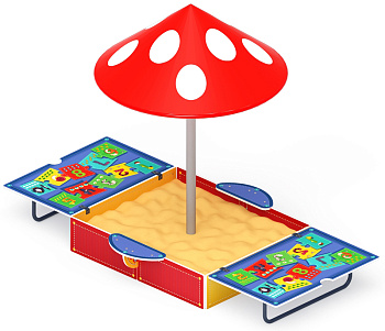 Песочница с крышкой средняя и навесом Грибок (Арифметика) - ИО 5.01.10-07