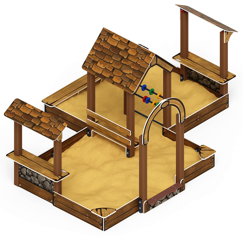 Песочный дворик двойной большой с навесом Домик (Коричневый) - ИО 6.01.03-02