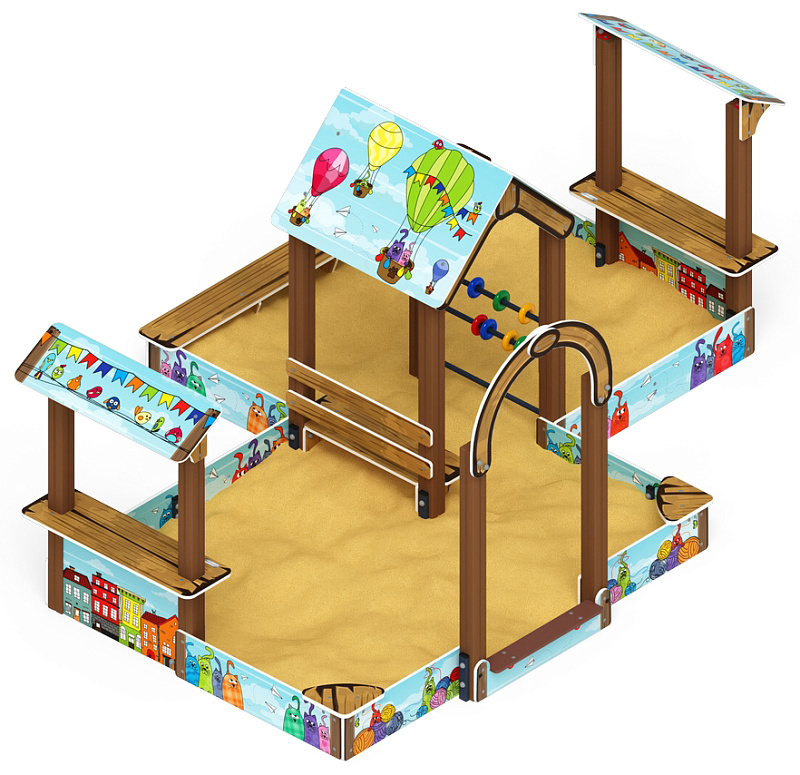 Песочный дворик двойной большой с навесом Домик (Коты) - ИО 6.01.03-03