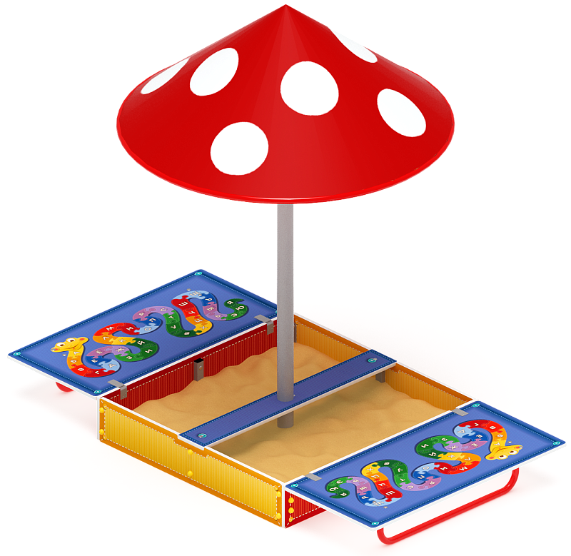 Песочница с крышкой средняя и навесом Грибок (Азбука) - ИО 5.01.10-01