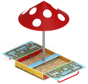 Песочница с крышкой средняя и навесом Грибок (Игра) - ИО 5.01.10-02